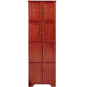 Vynxaria 72.4" Tall Storage Cabinet in Cherry - 8 Doors, 4 Shelves, Freestanding Bookshelf for Living Room, Kitchen, Dining Room, and Office. - 1 of 4