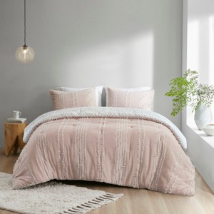 Gulches 3 Piece Cotton Jacquard Comforter Set Blush King/Cal King - 1 of 4