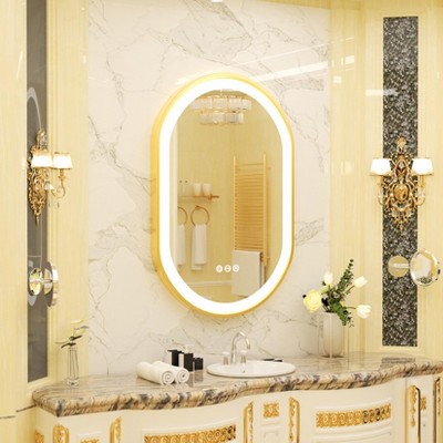 ARTLOGE LED Bathroom Mirror with Demister & Touch Sensor Modern Wall Mirror Golden Frame