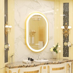 ARTLOGE LED Bathroom Mirror with Demister & Touch Sensor Modern Wall Mirror Golden Frame - 1 of 4