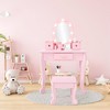 Kids Vanity Set, Pretend Play Girls Vanity Table and Chair Set with Mirror, Kids Dressing table with Wood Makeup Playset, for Bedroom, Playroom - 3 of 4
