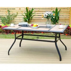 Captiva Designs Outdoor Rectangle Steel Dining Table with 1.57" Umbrella Hole