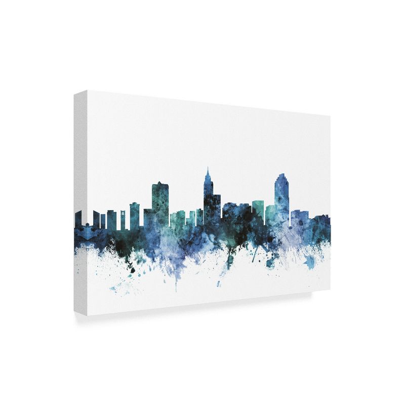 Trademark Fine Art -Michael Tompsett 'Raleigh North Carolina Blue Teal Skyline' Canvas Art, 1 of 4