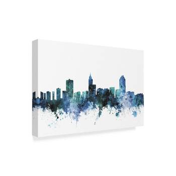Trademark Fine Art -Michael Tompsett 'Raleigh North Carolina Blue Teal Skyline' Canvas Art