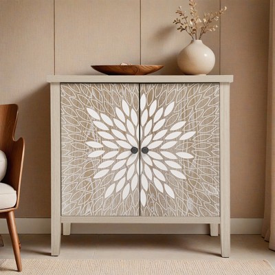 2-Door Carved Storage Cabinet with Adjustable shelf, Accent Furniture for Living Room, Hallway - Leovsnove