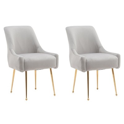 Tufted Velvet Golden Legs Dining Chair with Pulling Handle and Adjustable Foot Nails(Set of 2)