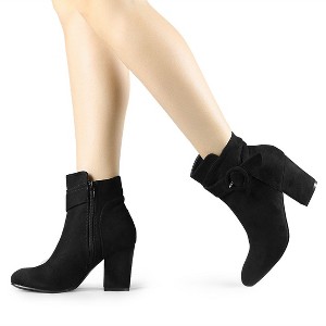 Allegra K Women's Round Toe Block Heel Ankle Booties - 1 of 4