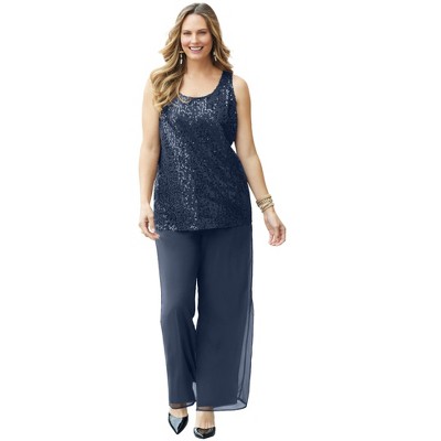 Catherines Women's Plus Size 3-Piece Sequin Tank Pant Set