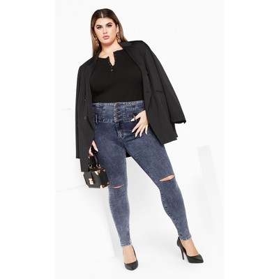 Women's Plus Size Asha Slit Corset Jean - dove grey | CITY CHIC