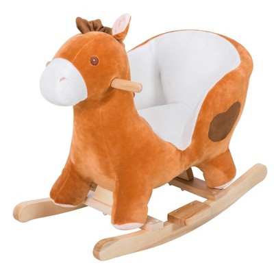 Brown Plush Rocking Horse with Wooden Base and Songs