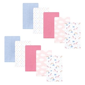 Hudson Baby Infant Girl Cotton Flannel Burp Cloths, Unicorns Rainbows 10 Pack, One Size - 1 of 4