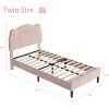 Homhougo Twin Bed Frame with Smart LED Lights and Bear-Shapped Upholstered Headboard,Velvet Princess Platform Bed for Girls, Easy Assembly, Pink - 2 of 4