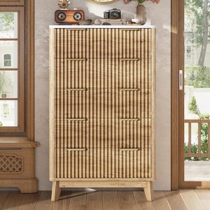 AMERLIFE Fluted Drawer Dresser with Faux Marble Top, Wide Chest of Drawers for Bedroom, Living Room, Hallway, Entryway - 1 of 4