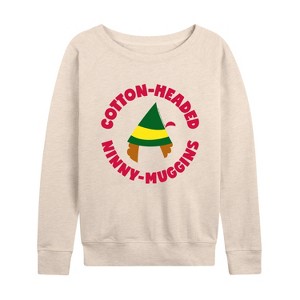 Women's - ELF - Christmas Family Set Ninny Muggins Lightweight French Terry Wide Neck Long Sleeve Shirt - 1 of 4