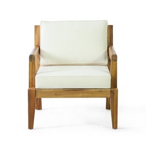 Christopher Knight Home Rossville Acacia Wood Outdoor Patio Club Chair with Cushions Teak/Beige - 1 of 4