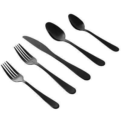 Matte Black Silverware Set - viishow 20-Piece Stainless Steel Flatware Set  for 4, Matte Tableware Modern Satin Finished Kitchen Cutlery Set Eating