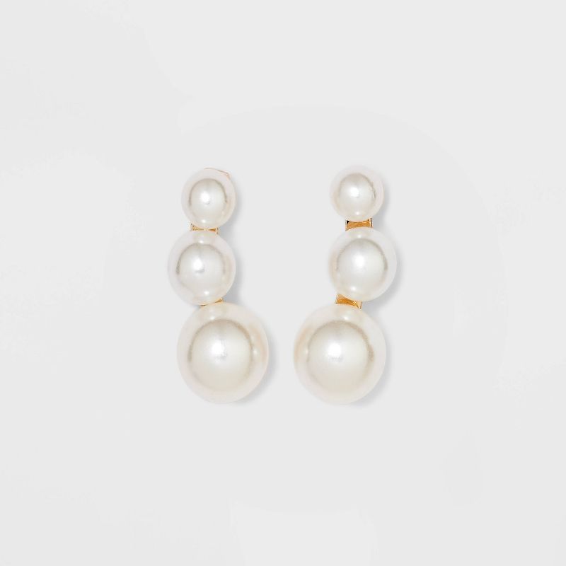 Pearl Gold Stud Earrings- A New Day&#8482; White, 1 of 5