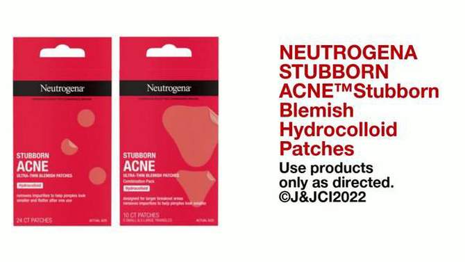 Neutrogena Stubborn Acne Patches - Ultra-Thin Hydrocolloid Spot Stickers - 24ct, 2 of 12, play video