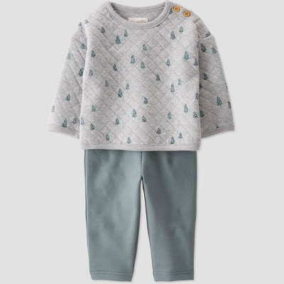 Little Planet by Carter’s Organic Baby Boys' 2pc Double Knit Trees Top & Bottom Set - Green/Gray Newborn