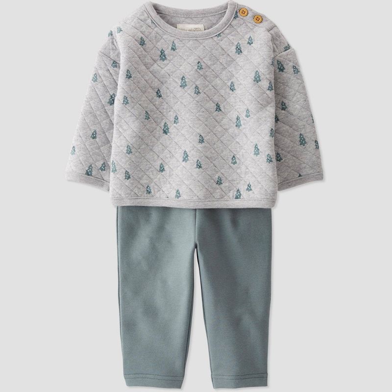 Little Planet by Carter’s Baby Boys' 2pc Double Knit Trees Top &#38; Bottom Set - Green/Gray, 1 of 5