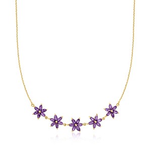 Ross-Simons 4.00 ct. t.w. Amethyst Flower Necklace in 18kt Gold Over Sterling Size 18 - 1 of 3