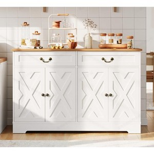 57 Inch Modern Farmhouse Sideboard Buffet Cabinet with 2 Drawers & Adjustable Shelves, Large Kitchen Storage Cabinet, Coffee Bar Organizer, White - 1 of 4