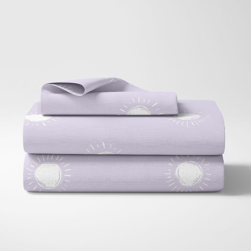 Sweet Jojo Designs Girl Kids Twin Sheet Set Boho Sun Purple and White 3pc, 3 of 6