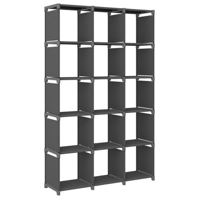 vidaXL Modern 15-Cube Display Shelf - Freestanding and Lightweight Gray Fabric and Steel Frame Storage Unit for Home and Office