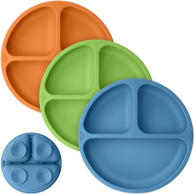 3-Pack Prep Suction Plates for Baby, 100% Silicone Toddler Plates, BPA-Free Divided Baby Plates with Suction