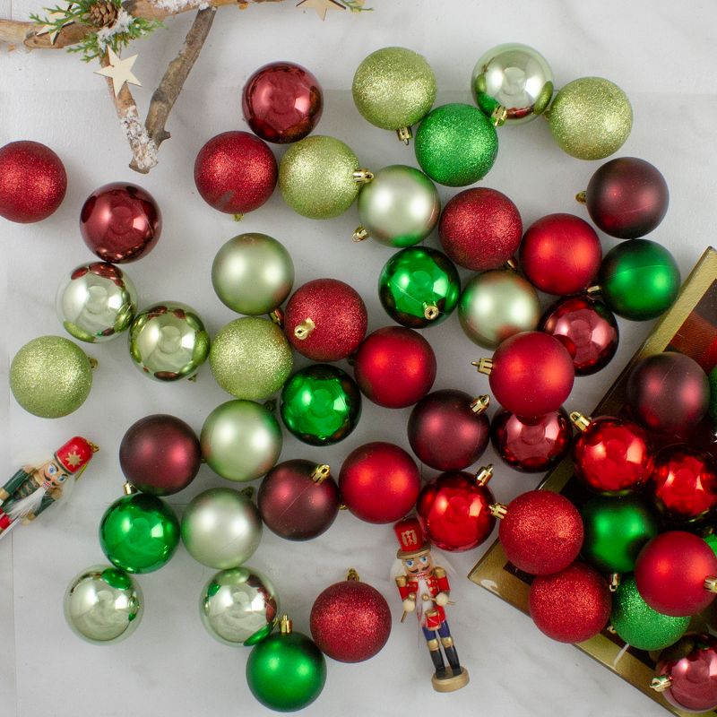 Northlight 60ct Shatterproof 3-Finish Christmas Ball Ornament Set 2.5" - Red/Green, 2 of 6