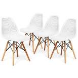 Costway Set of 4 Plastic Hollow Out Chair Mid Century Modern Wood-Leg Seat