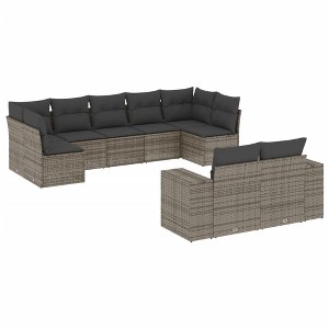 vidaXL 9 Piece Patio Sofa Set with Cushions Gray Poly Rattan - Without Table - 1 of 4
