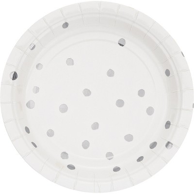 24ct White and Silver Foil Dot Dessert Plates White