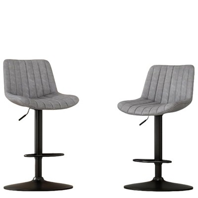 Infurnic Counter and Bar Stools, Upholstered Bar Stools Set with Adjustable Height Handle, for Kitchen and Dining Room, 2PCS, Gray, 17.3"*17.3"*34"