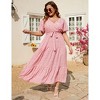 Garvee Women Plus Size V Neck Wrap Maxi Dress High Waist Ruffle Summer Casual Dress with Belt Short Sleeve - 2 of 4