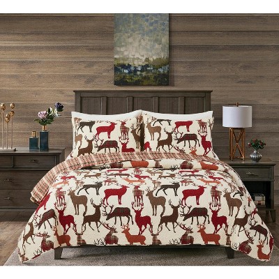 Colton King Brown Cotton Reversible Quilt Set