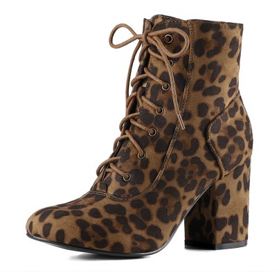 Allegra K Women's Lace Up Quilted Side Zip Soft Lining Chunky Heel Ankle Booties