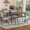 6 Piece Vintage Dining Table Set for 6, Farmhouse Dining Set with 4 Upholstered Dining Chairs & Bench, Natural Wood Wash/Gray - ModernLuxe - 2 of 4