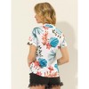 Allegra K Women's Hawaiian Button Down Floral Leaves Beach Short Sleeve Top - 4 of 4