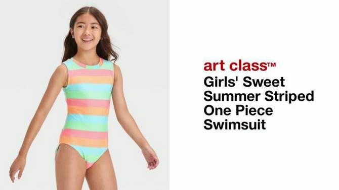 Girls' Sweet Summer Striped One Piece Swimsuit - art class™, 2 of 5, play video