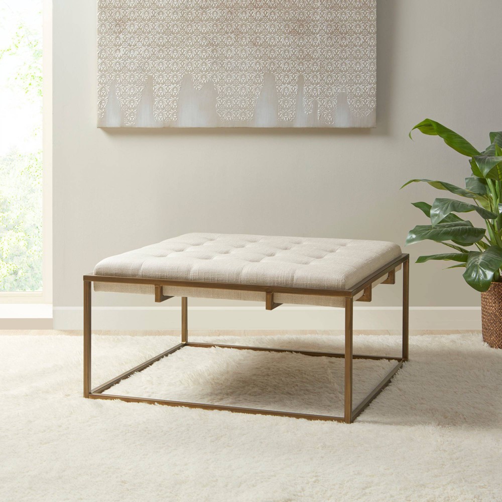 Photos - Pouffe / Bench Square Padma Button Tufted Upholstered Metal Base Ottoman Ivory - Madison