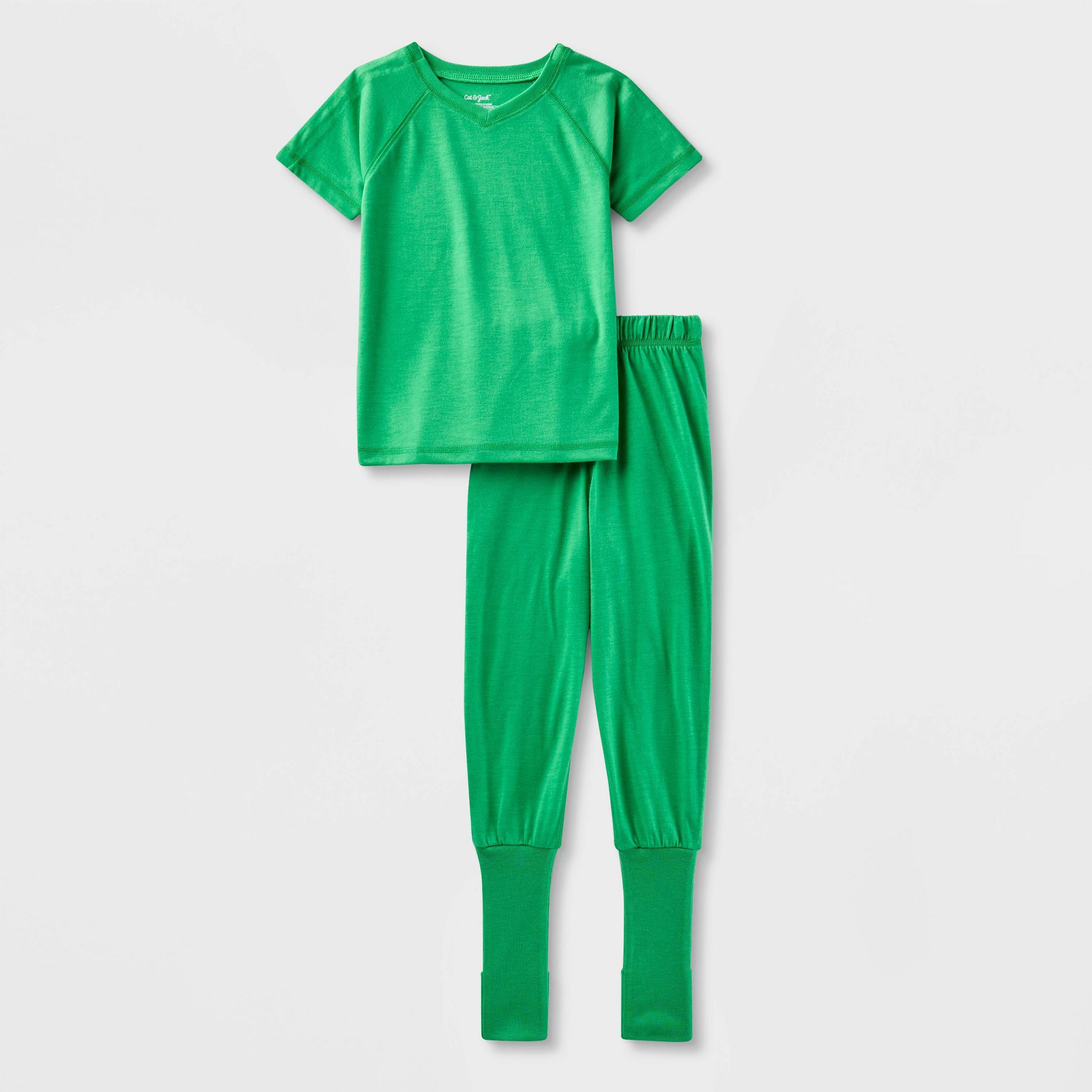 Toddler Adaptive 2pc Port Access Pajama Set - Cat & Jack™ Green 4T: Sensory Friendly Knit PJs