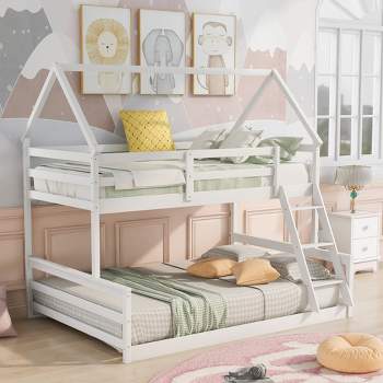 Twin over Full House Bunk Bed with Built-in Ladder-ModernLuxe