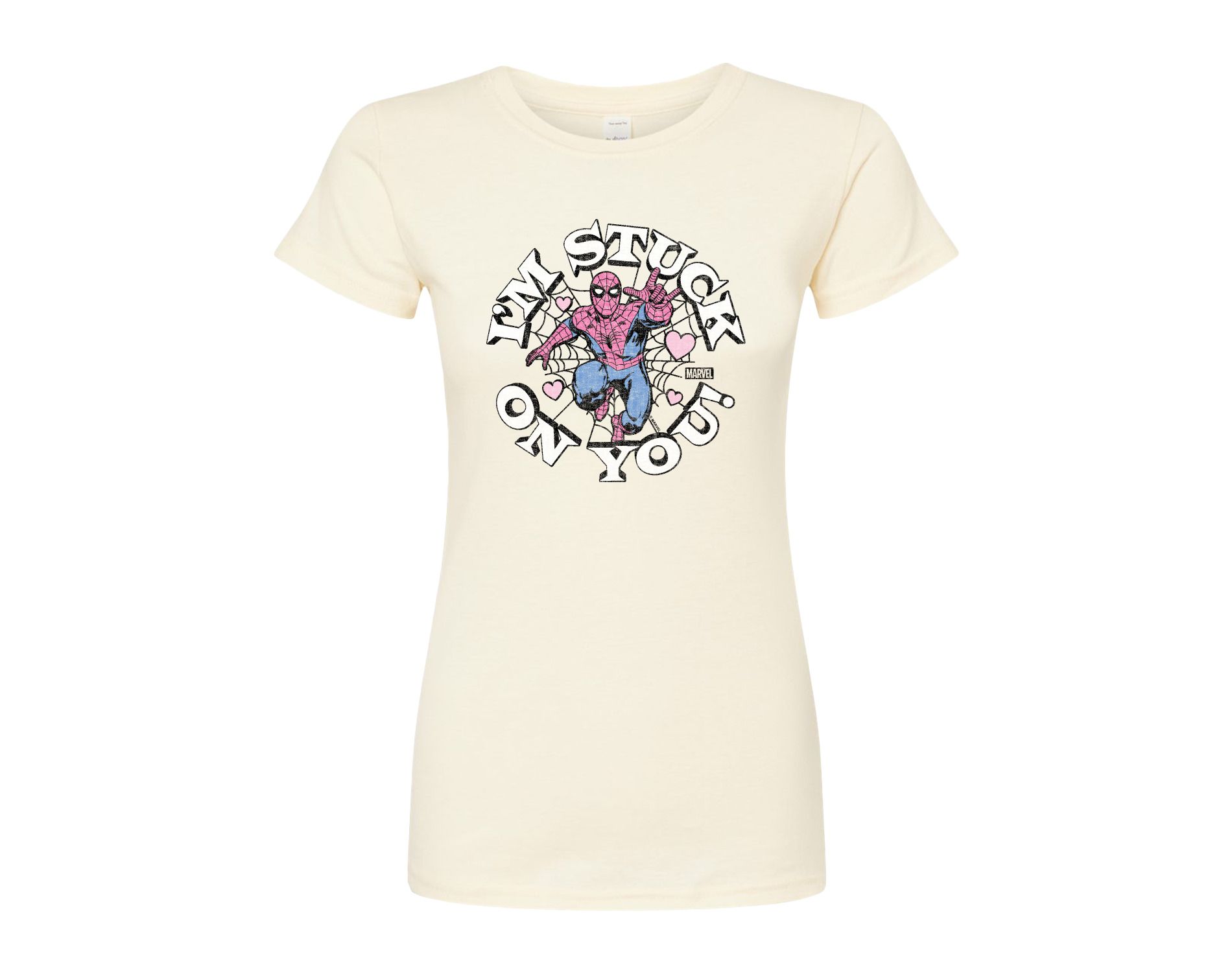 Women's Marvel Spider-man Valentine I'm Stuck On You Fitted Graphic T-Shirt - Natural - Medium