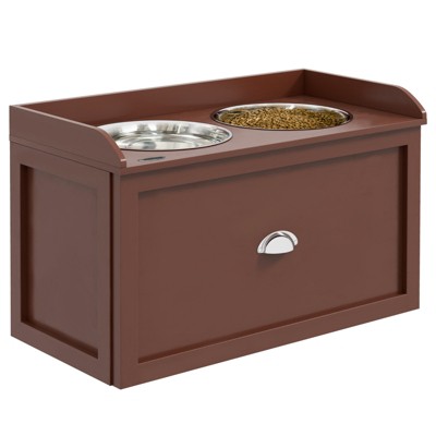 DSVIMOY Large Elevated Dog Bowls with Storage, Raised Dog Bowl Stand, Brown, 23.5"*11.8"*14.3"