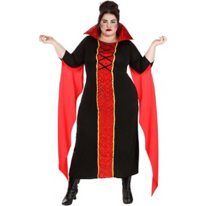 HalloweenCostumes.com 2X Women Plus Size Queen Vampire Costume for Women,  Celestial Gold Detailed Dress, Black/Red - 1 of 4
