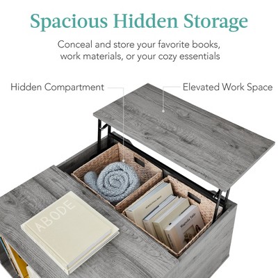 Gray Square Engineered Wood Lift-Top Coffee Table with Storage
