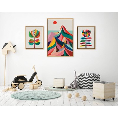 Colorful Modern Mountain and Botanical Canvas Art Set