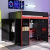Twin/Full Gaming Loft Bed with Desk, Storage & LED Lights, Wood Bed Frame, Black - ModernLuxe - 2 of 4