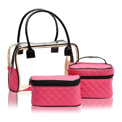 Juvale 3 Piece Pink Portable Cosmetic Bag Set, Travel Makeup Organizer, Assorted Size